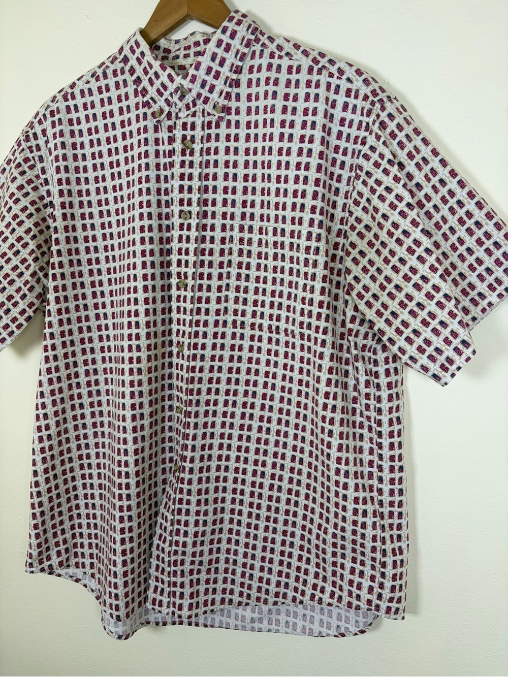 David Taylor Men’s Large Short Sleeve Button Down Shirt Geometric Print Casual